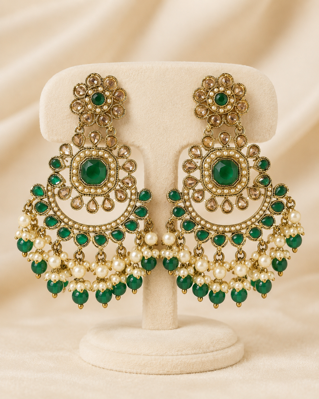 Zareen Polki Pearl Chandbali Earrings - Multiple Colors