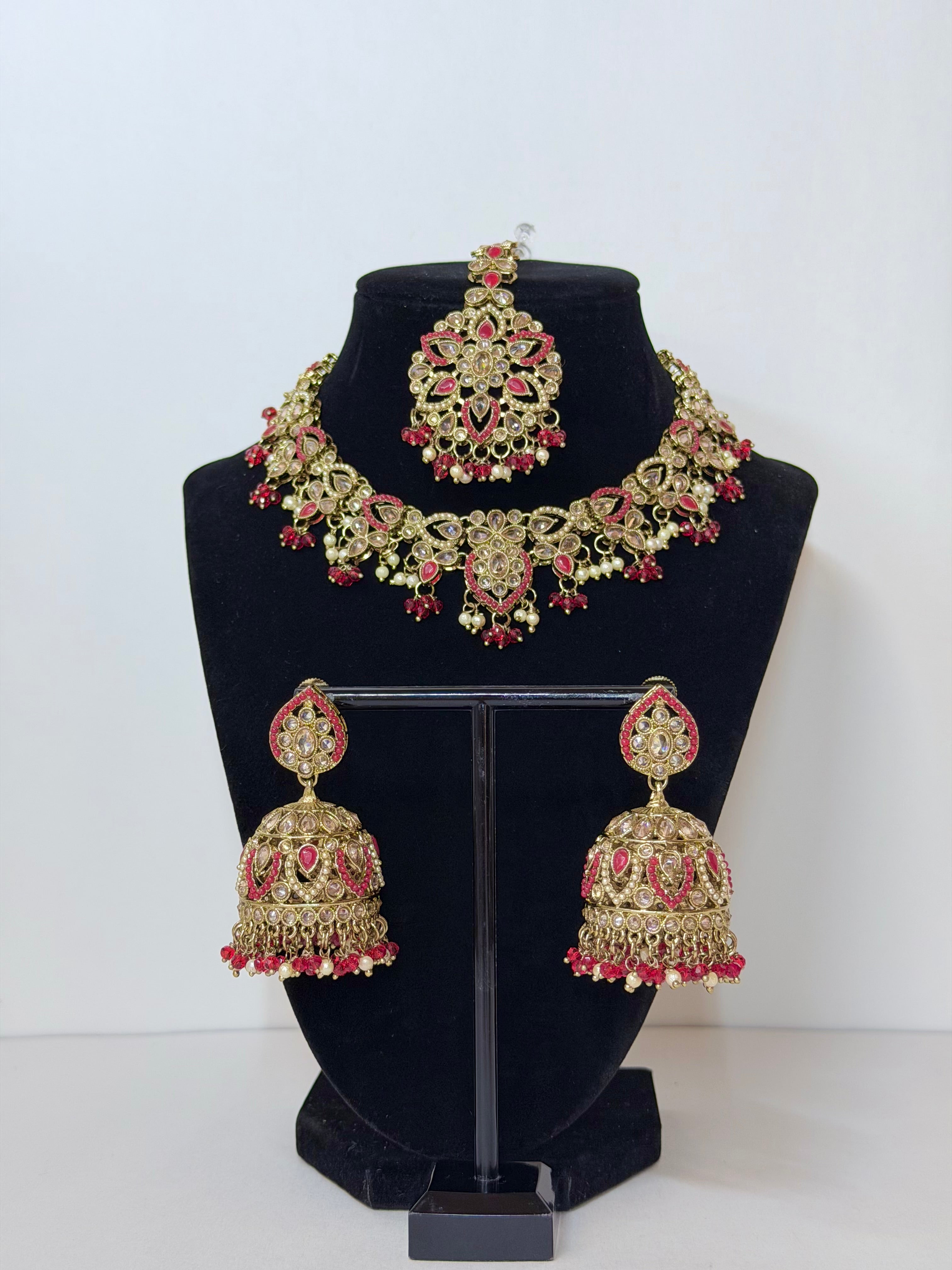 Bollywood Polki Floriya Necklace/Choker Set with Jhumka and Mangtika