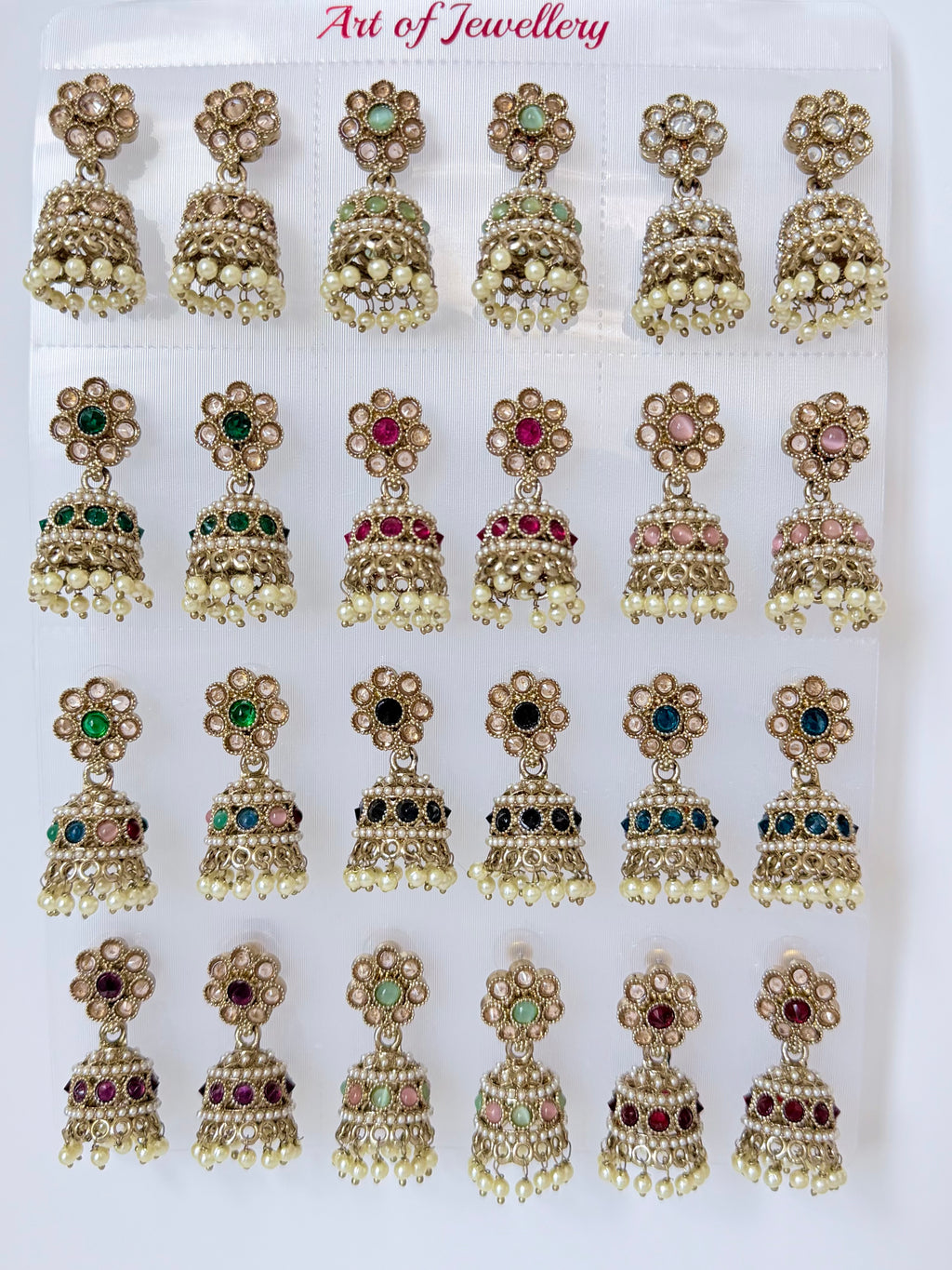 Polki Small Jhumka Pack - 12 Colors Traditional Indian Jewelry with Elegant Pearl Details