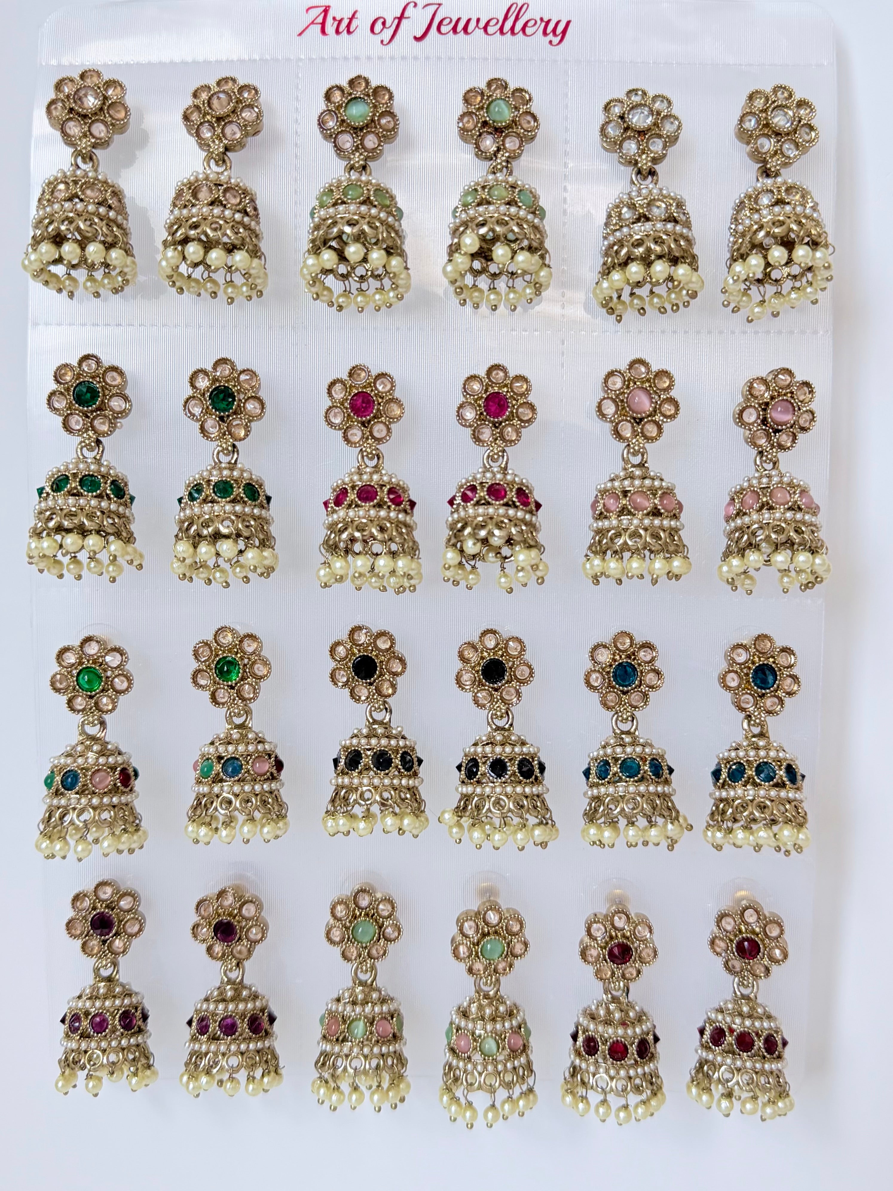 Polki Small Jhumka Pack - 12 Colors Traditional Indian Jewelry with Elegant Pearl Details