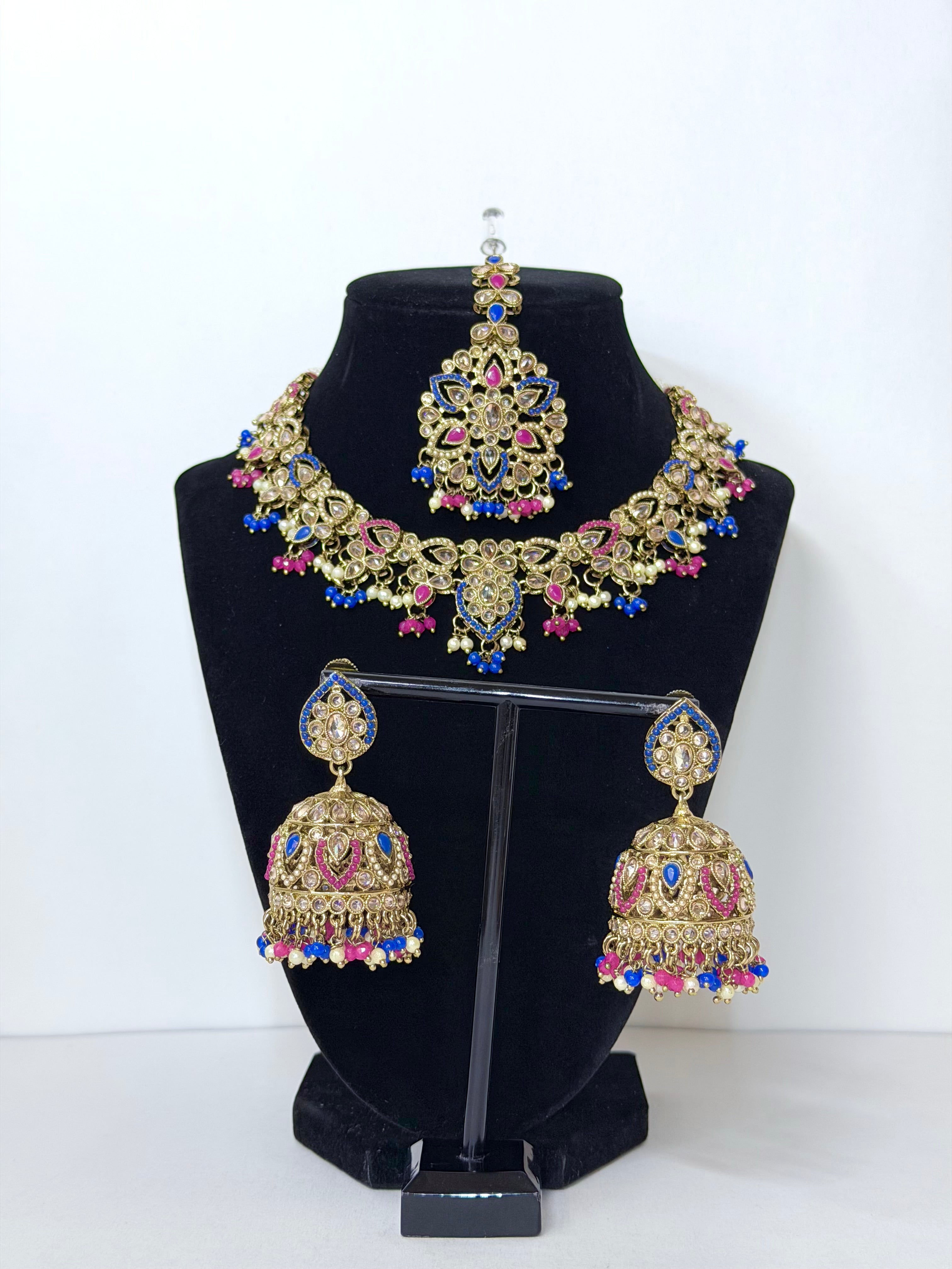 Bollywood Polki Floriya Necklace/Choker Set with Jhumka and Mangtika
