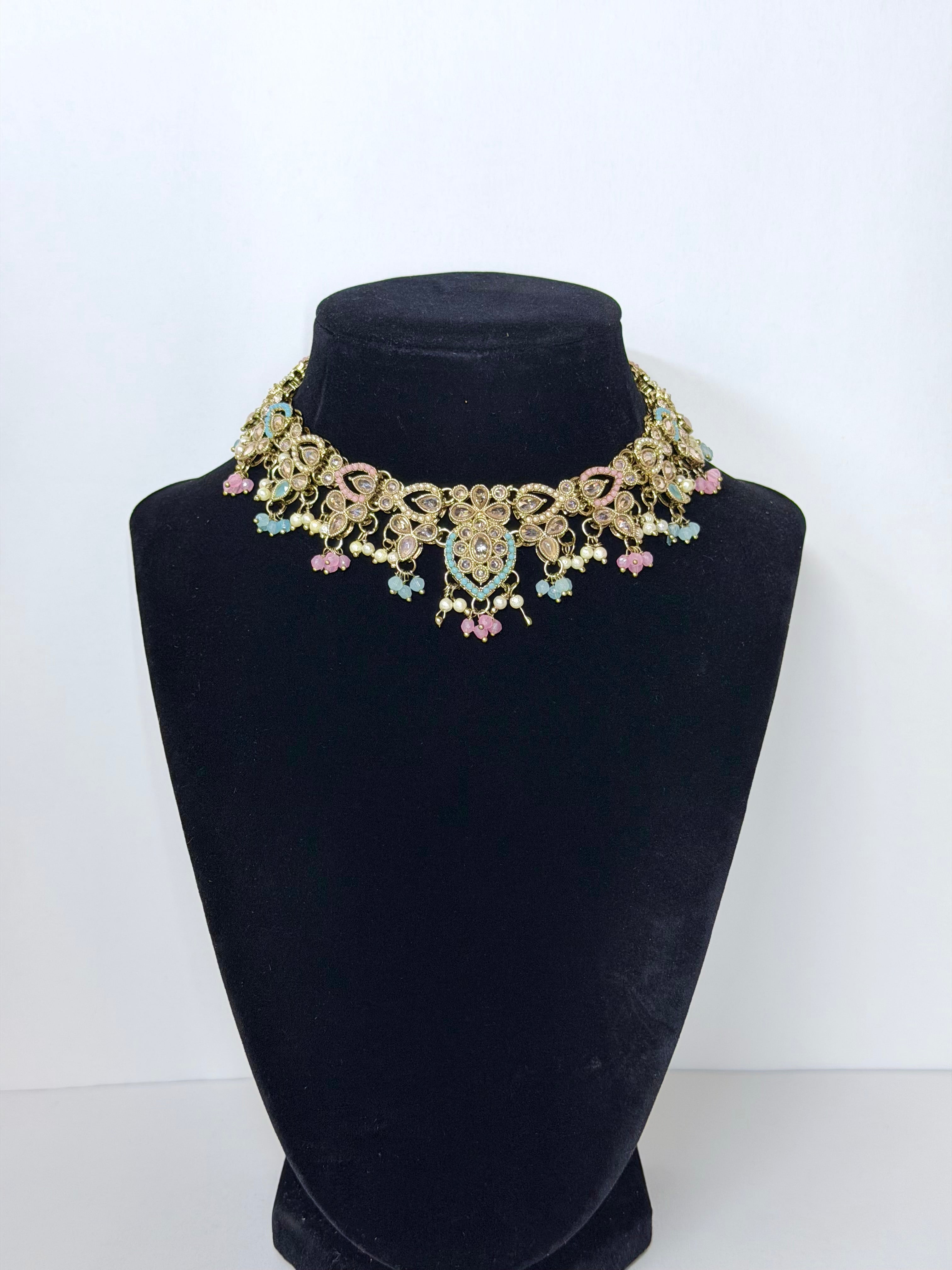 Bollywood Polki Floriya Necklace/Choker Set with Jhumka and Mangtika