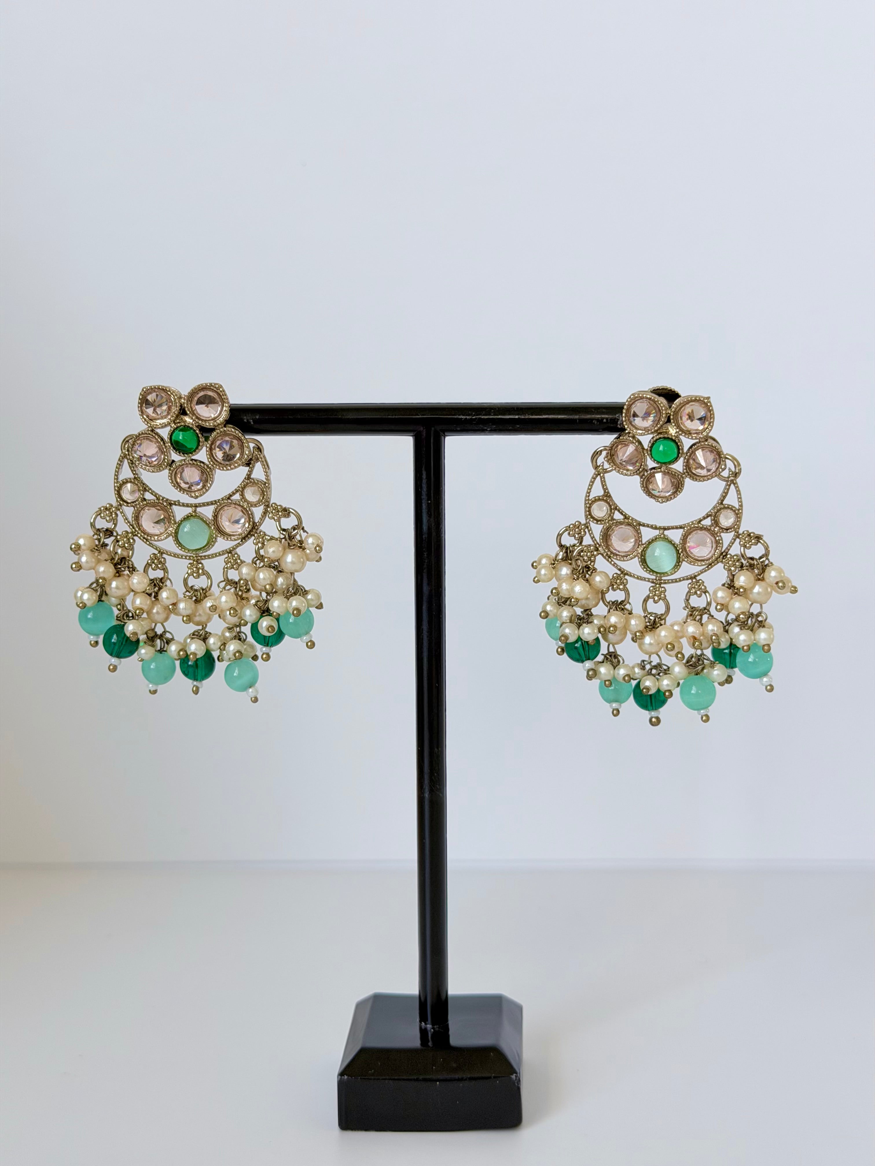 Bollywood Polki Riva Necklace Set with Earrings and Tikka