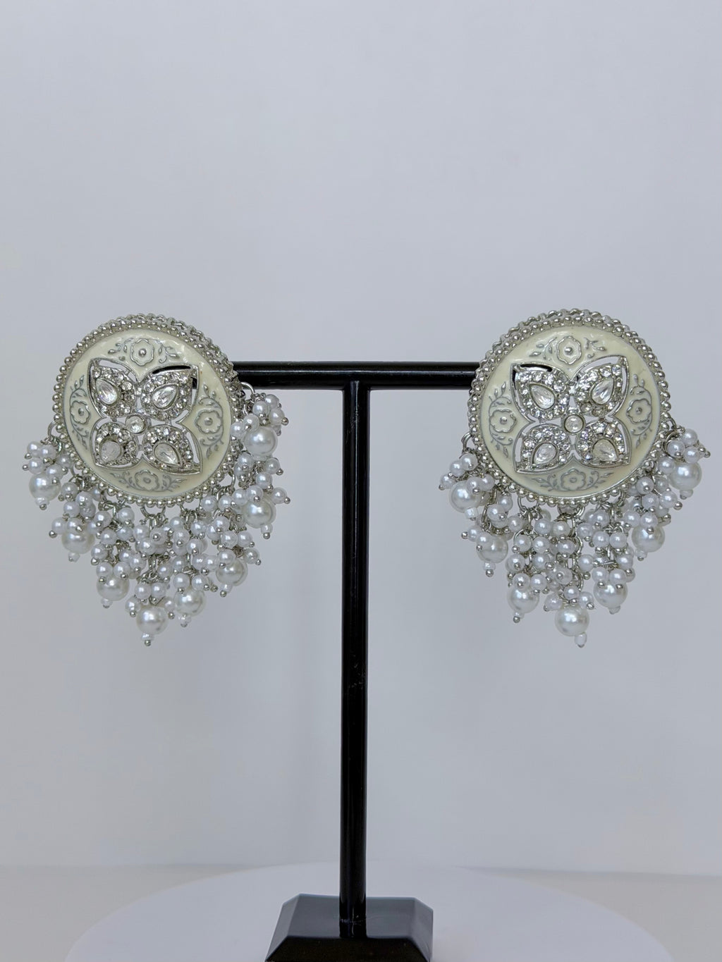 Meenakari Stud Earrings with Pearl & Bead Drops | Traditional Indian Statement Jewelry