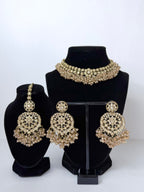 Bollywood Reha Stonework Necklace Set with Earrings and Tikka