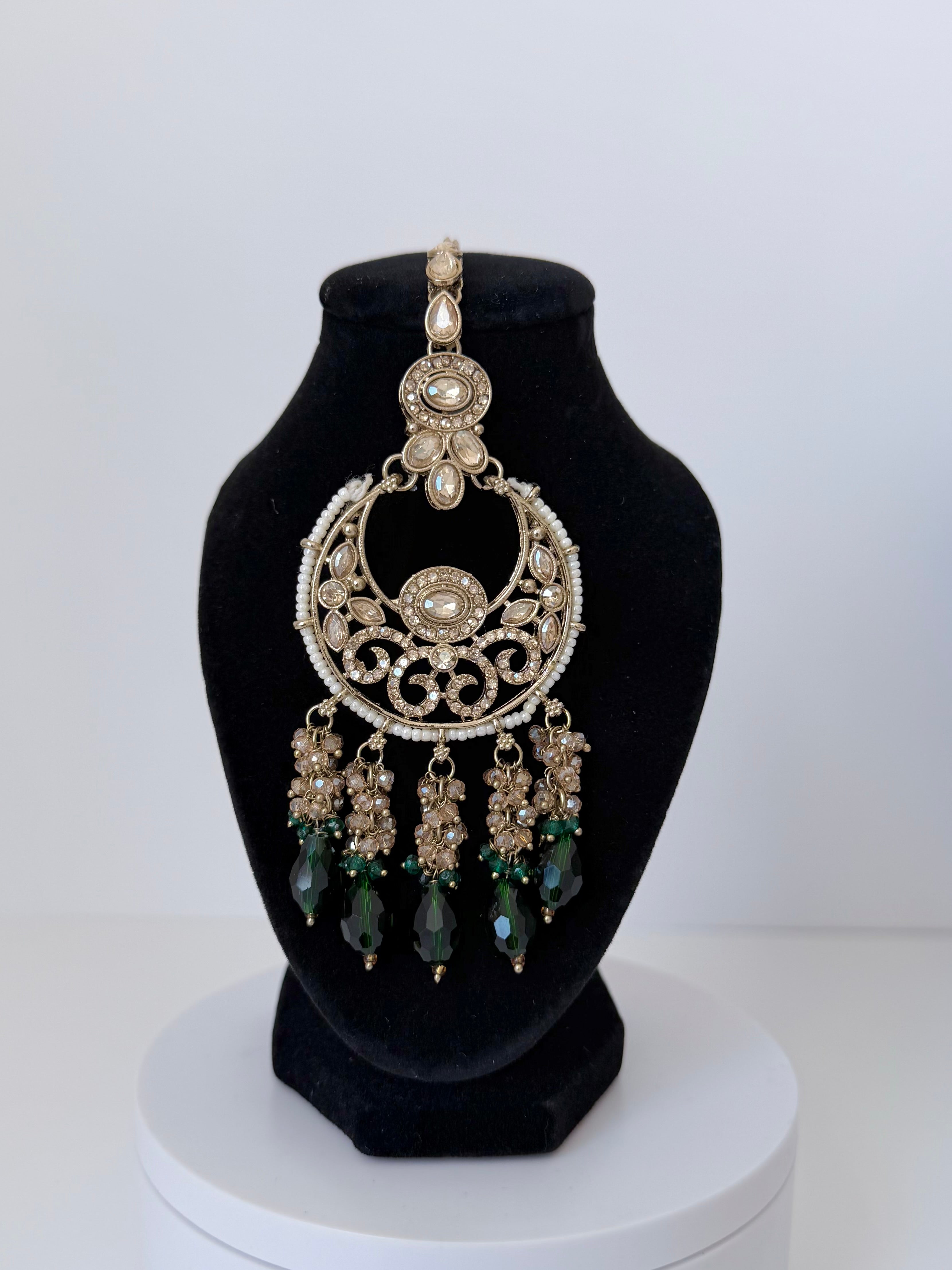Bollywood Aabira Necklace Set with Chandbali Earrings and Mangtika