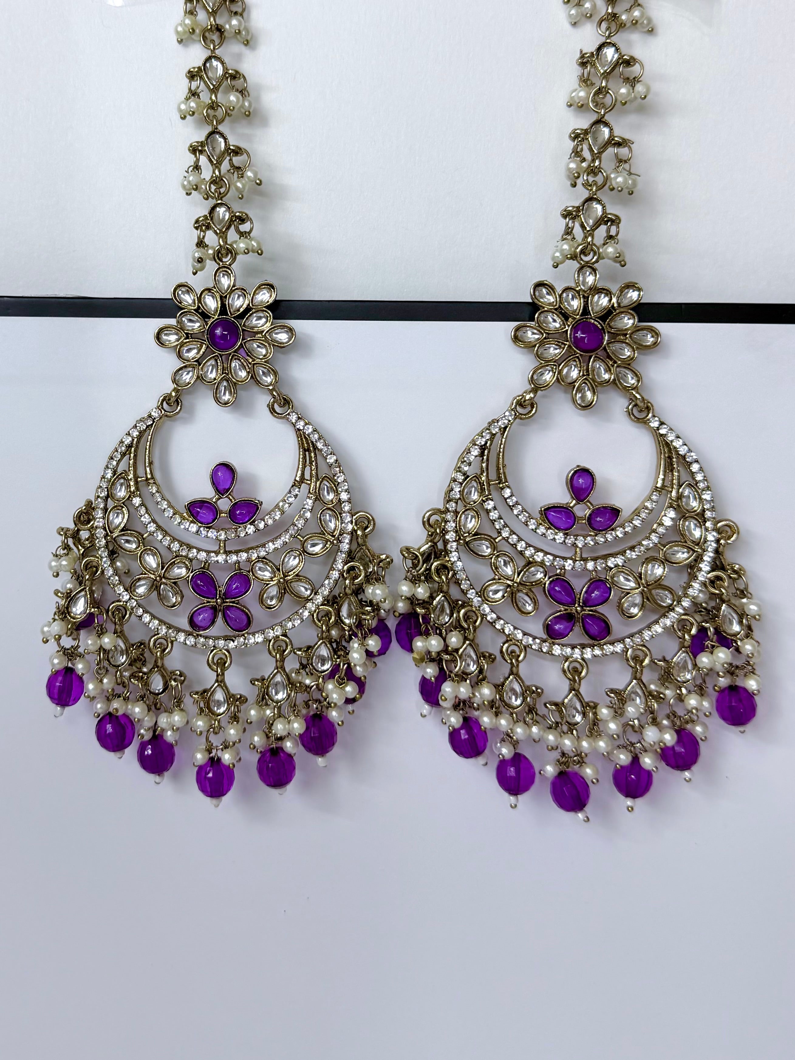 Bollywood Aarika Kundan Chandbali Earrings with Earchain