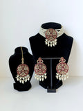 Bollywood Ekta Polki Choker Set with Earrings and Mangtika