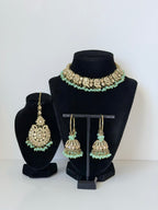 Bollywood Prisha Stonework Necklace Set with Bali Jhumka and Mangtika