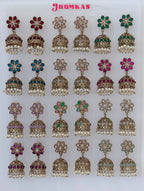 Polki Small Jhumka Pack - 12 Colors Traditional Indian Jewelry with Elegant Pearl Details