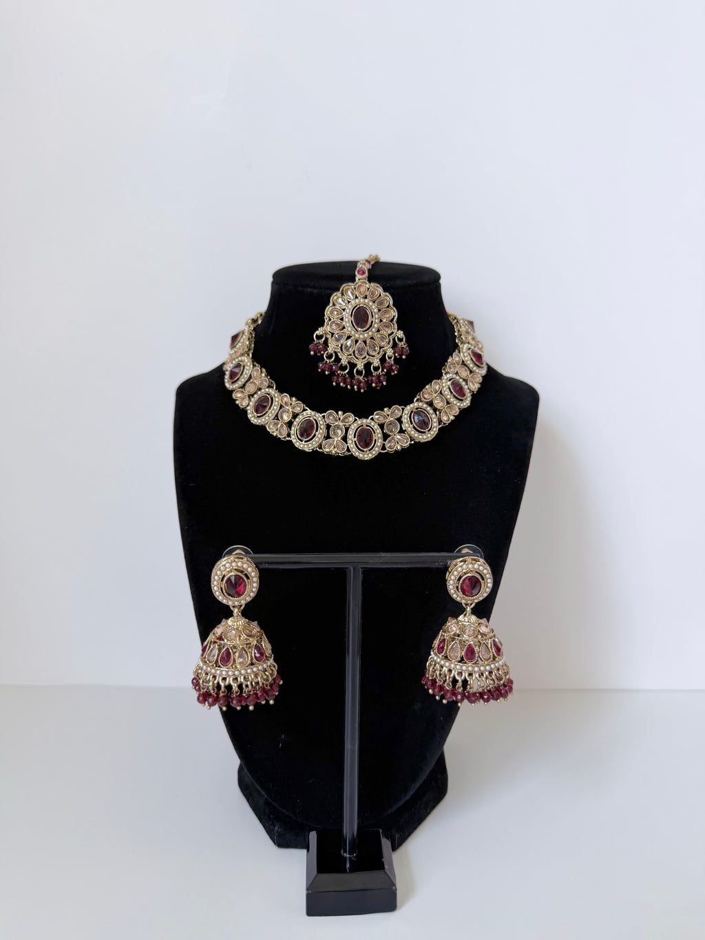 Bollywood Single Line Heer Necklace Set with Jhumka and Tikka