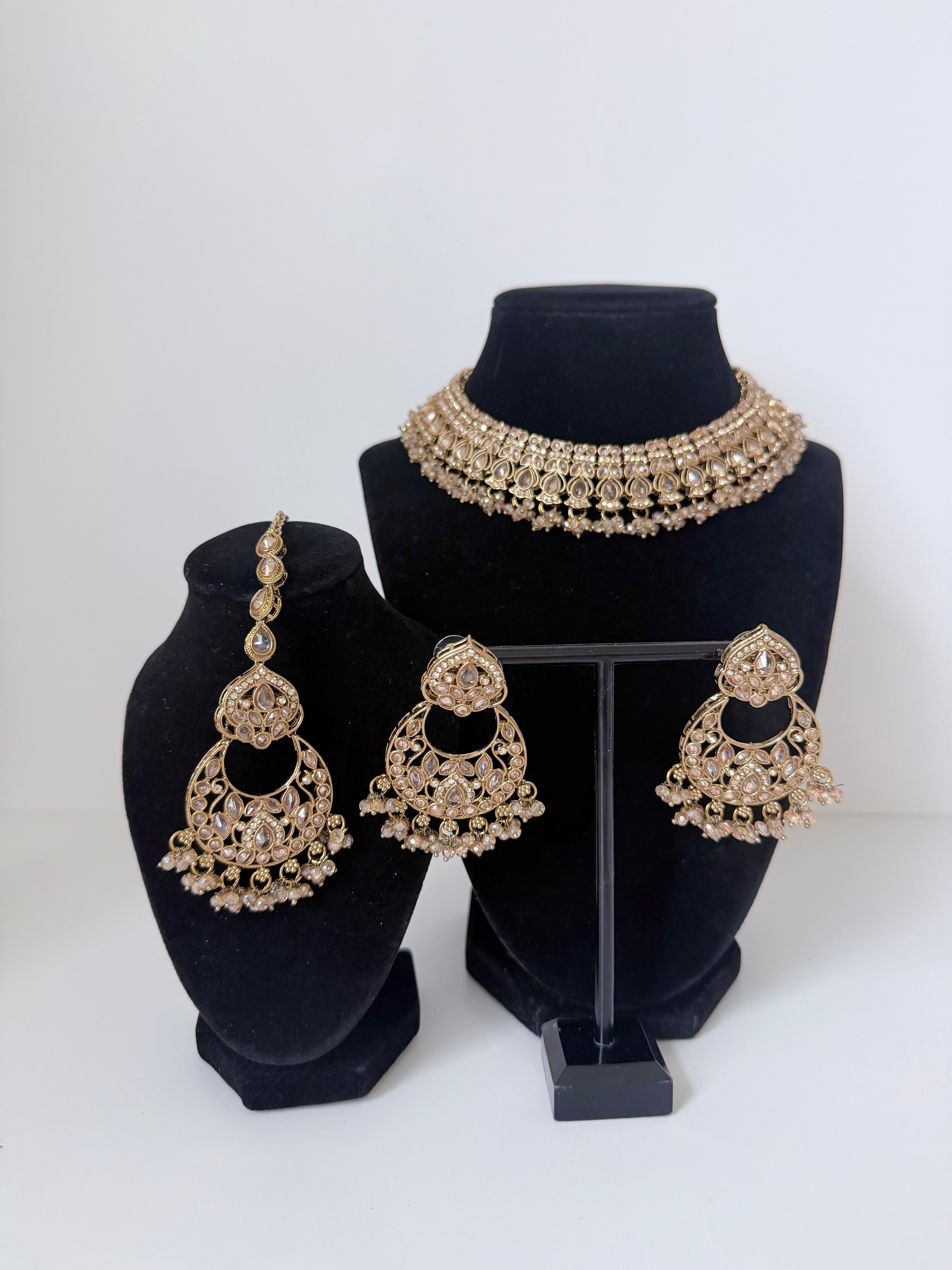 Bollywood Fariha Necklace Set with Earrings and Tikka