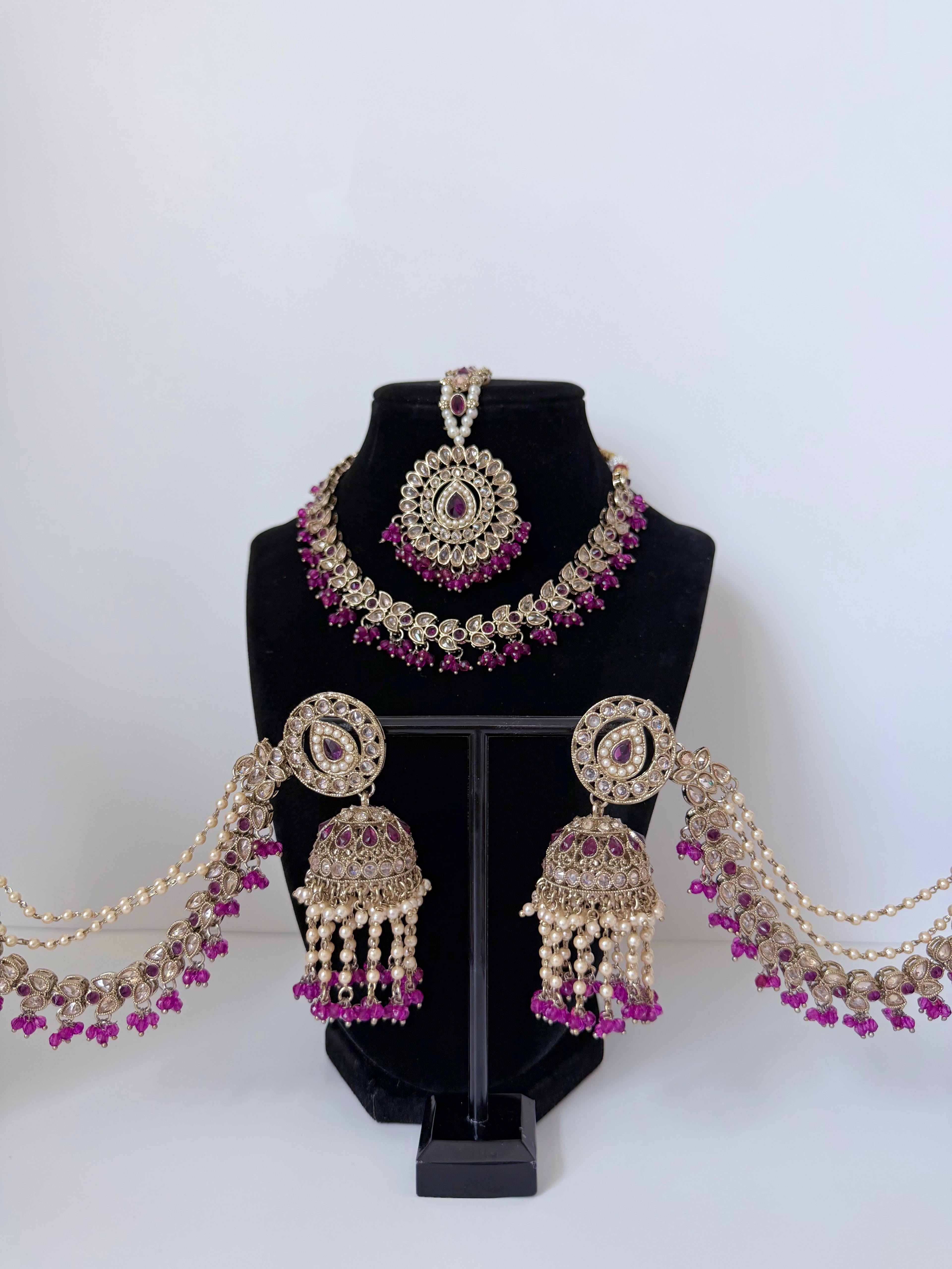 Bollywood Zohra Necklace set with Sahara Jhumka and Mangtika