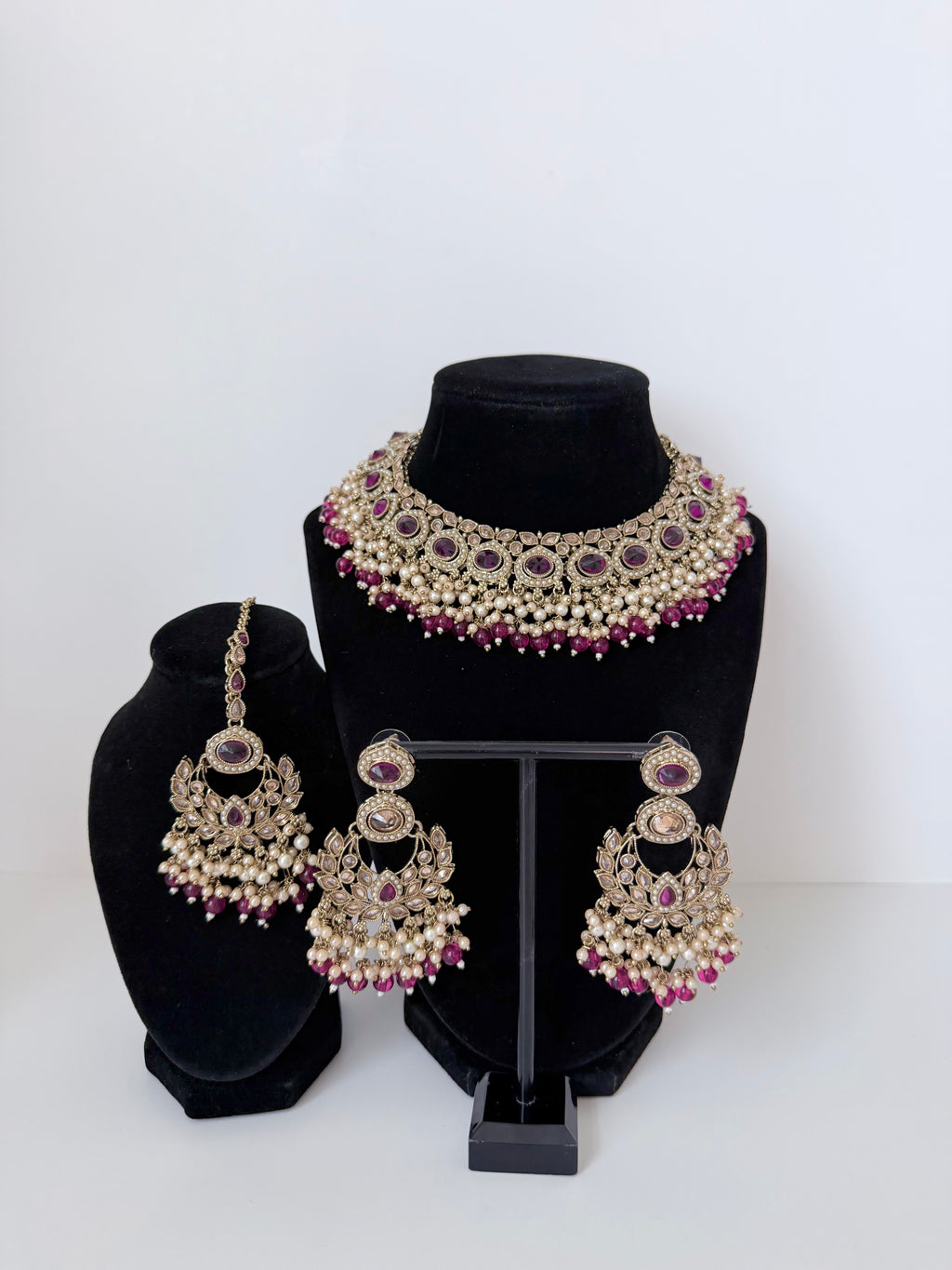 Bollywood Polki Azmira Lightweight Necklace set with Earrings and Tikka