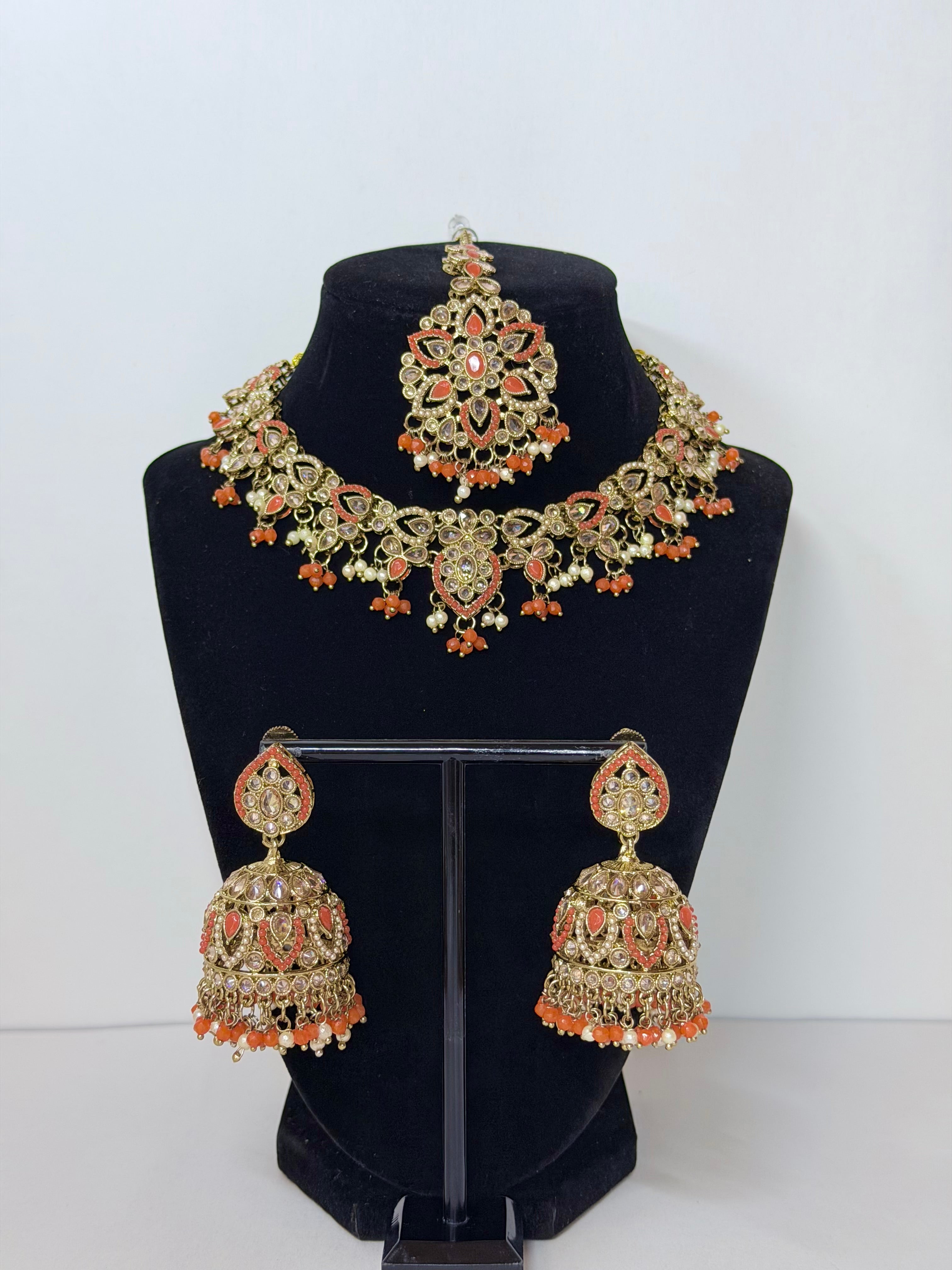 Bollywood Polki Floriya Necklace/Choker Set with Jhumka and Mangtika
