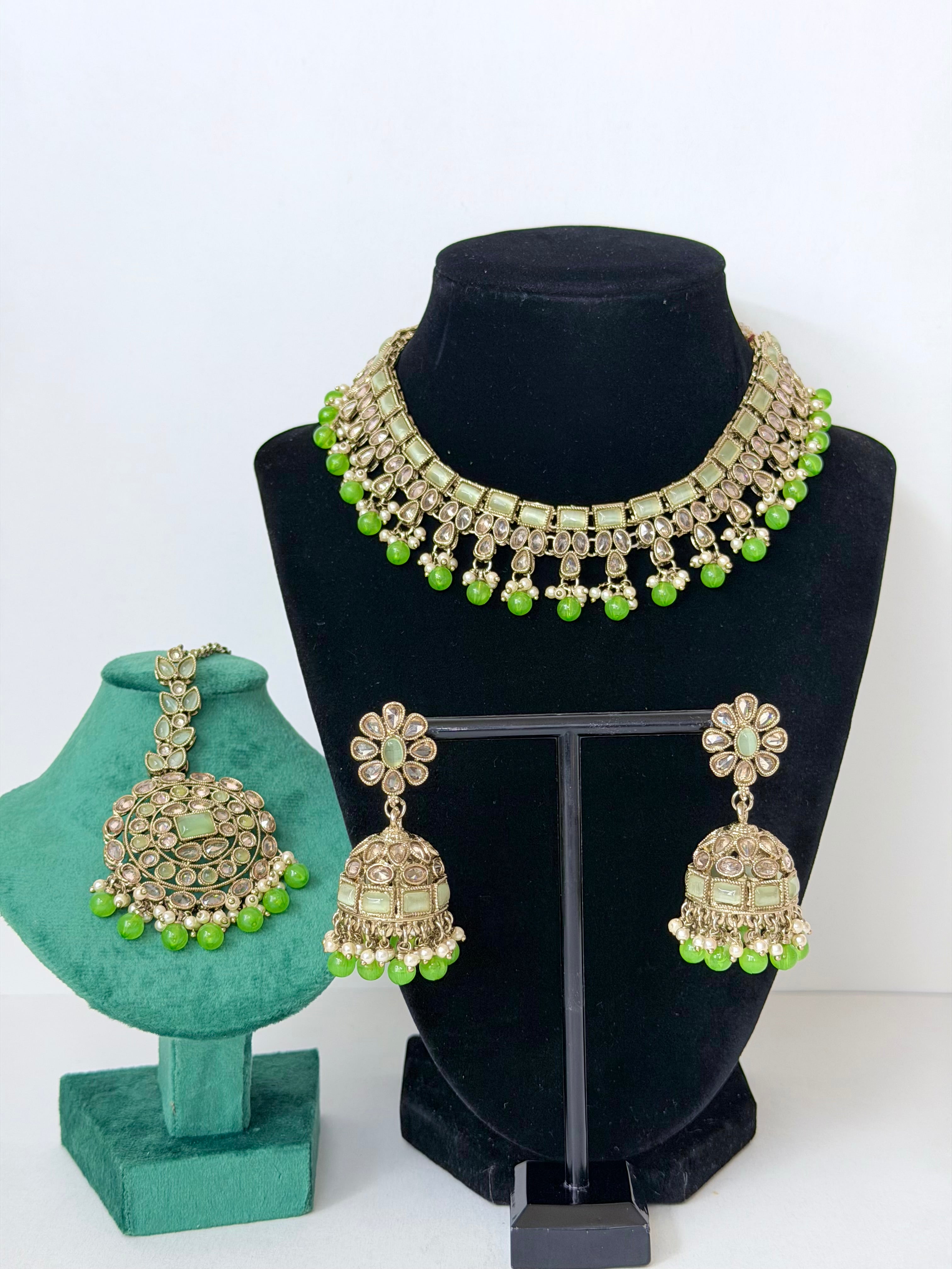 Bollywood Lightweight Polki Juhi Necklace Set with Jhumka and Mangtika