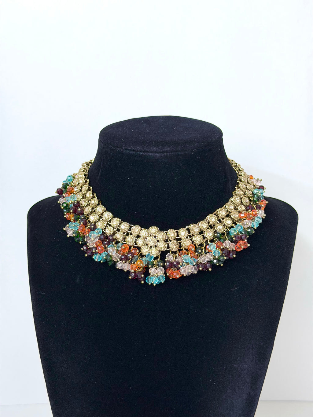 Bollywood Reha Stonework Necklace Set with Earrings and Tikka
