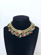 Bollywood Reha Stonework Necklace Set with Earrings and Tikka