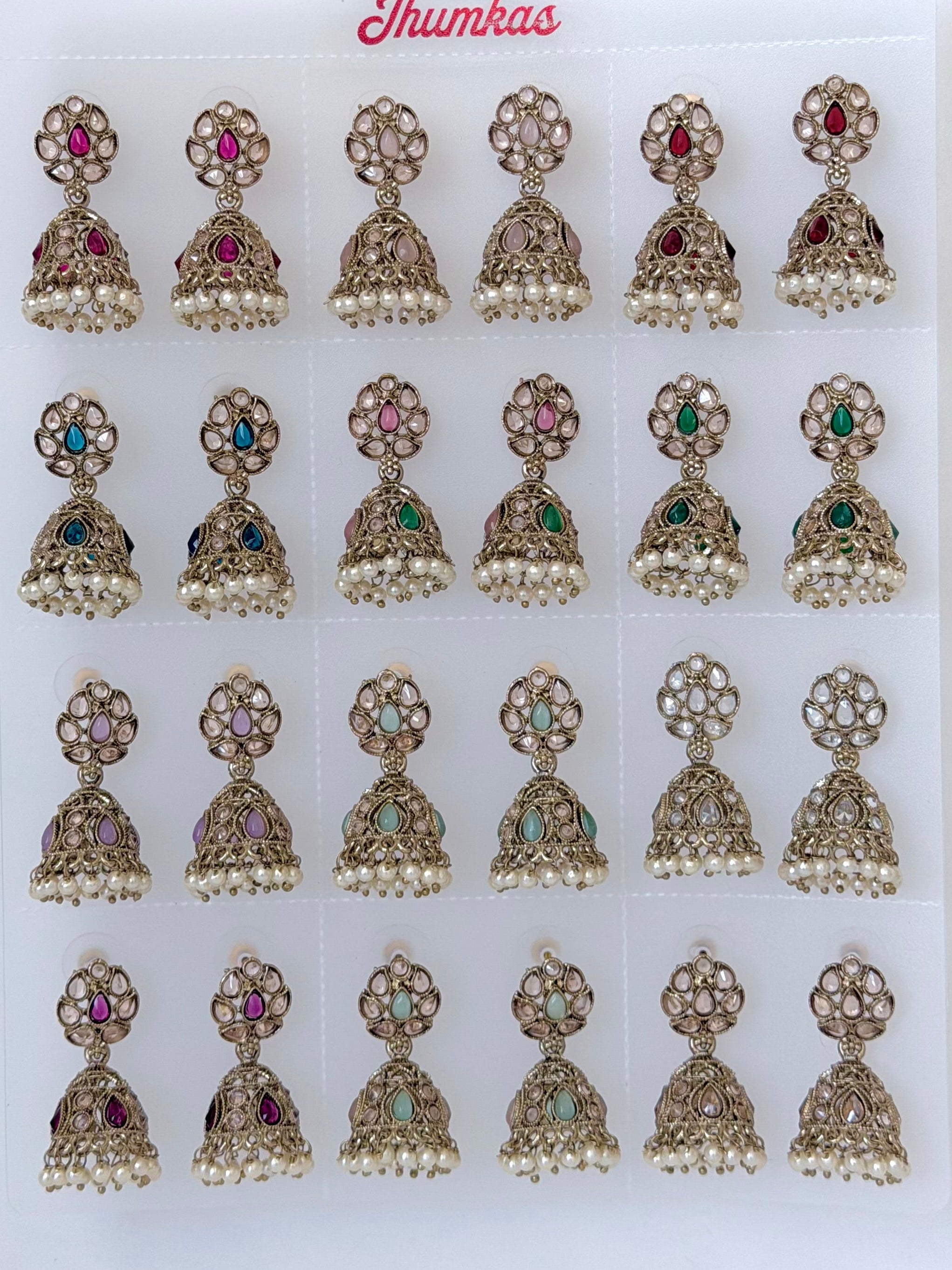 Polki Small Jhumka Pack - 12 Colors Traditional Indian Jewelry with Elegant Pearl Details