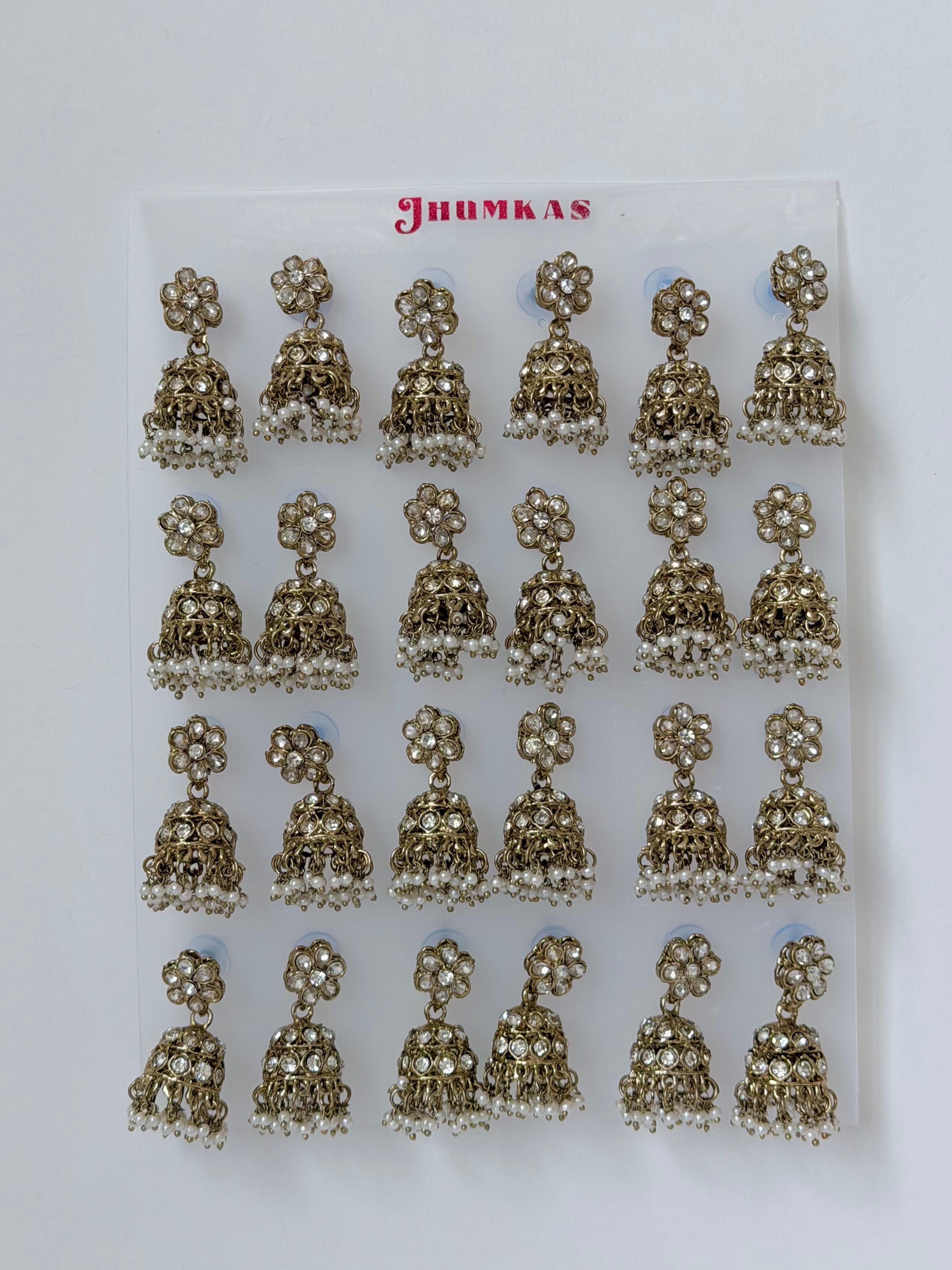 Polki Small Jhumka Pack - 12 Colors Traditional Indian Jewelry with Elegant Pearl Details