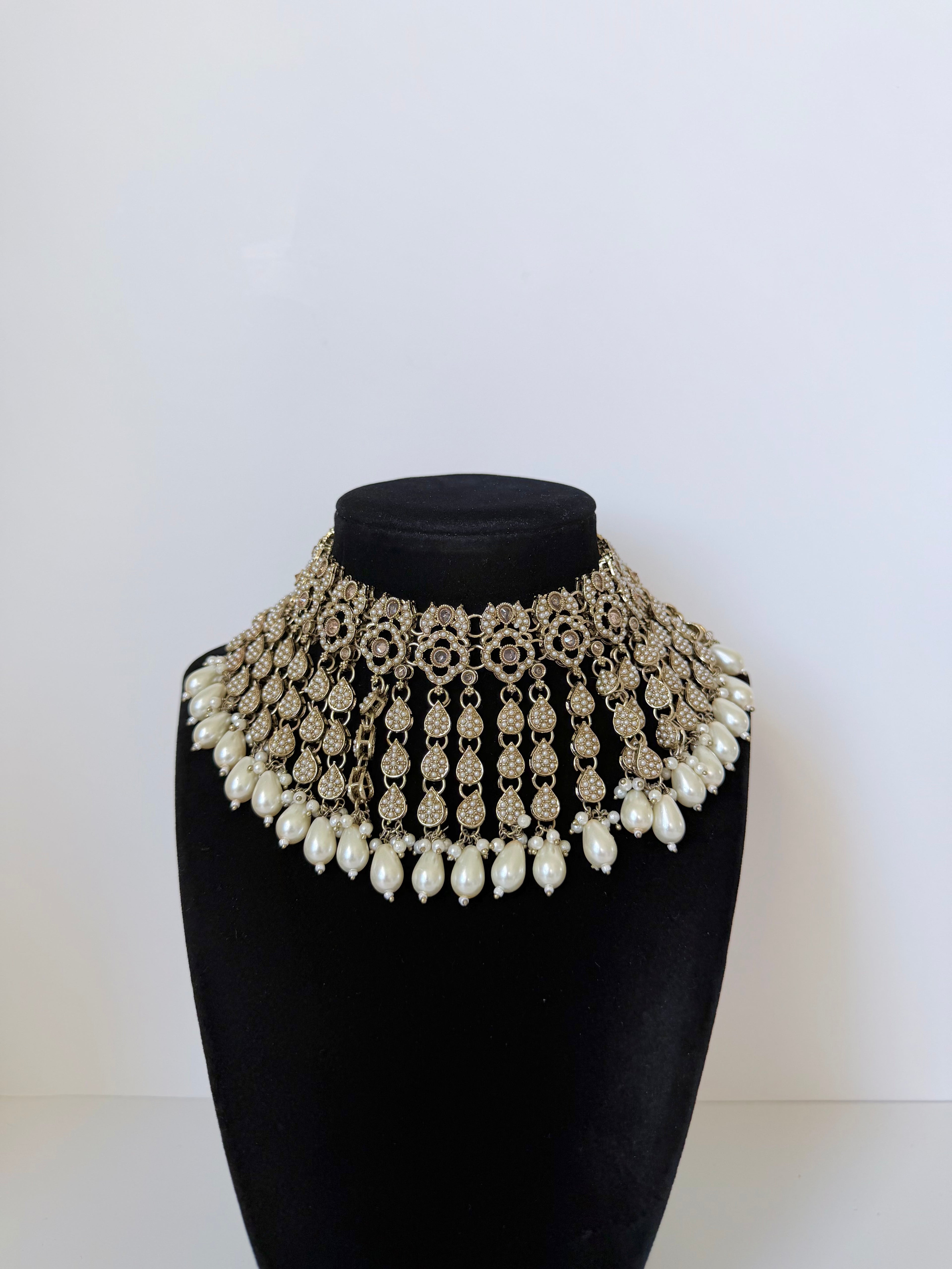 Bollywood Falak Polki Necklace Set with Sahara earrings and TIkka