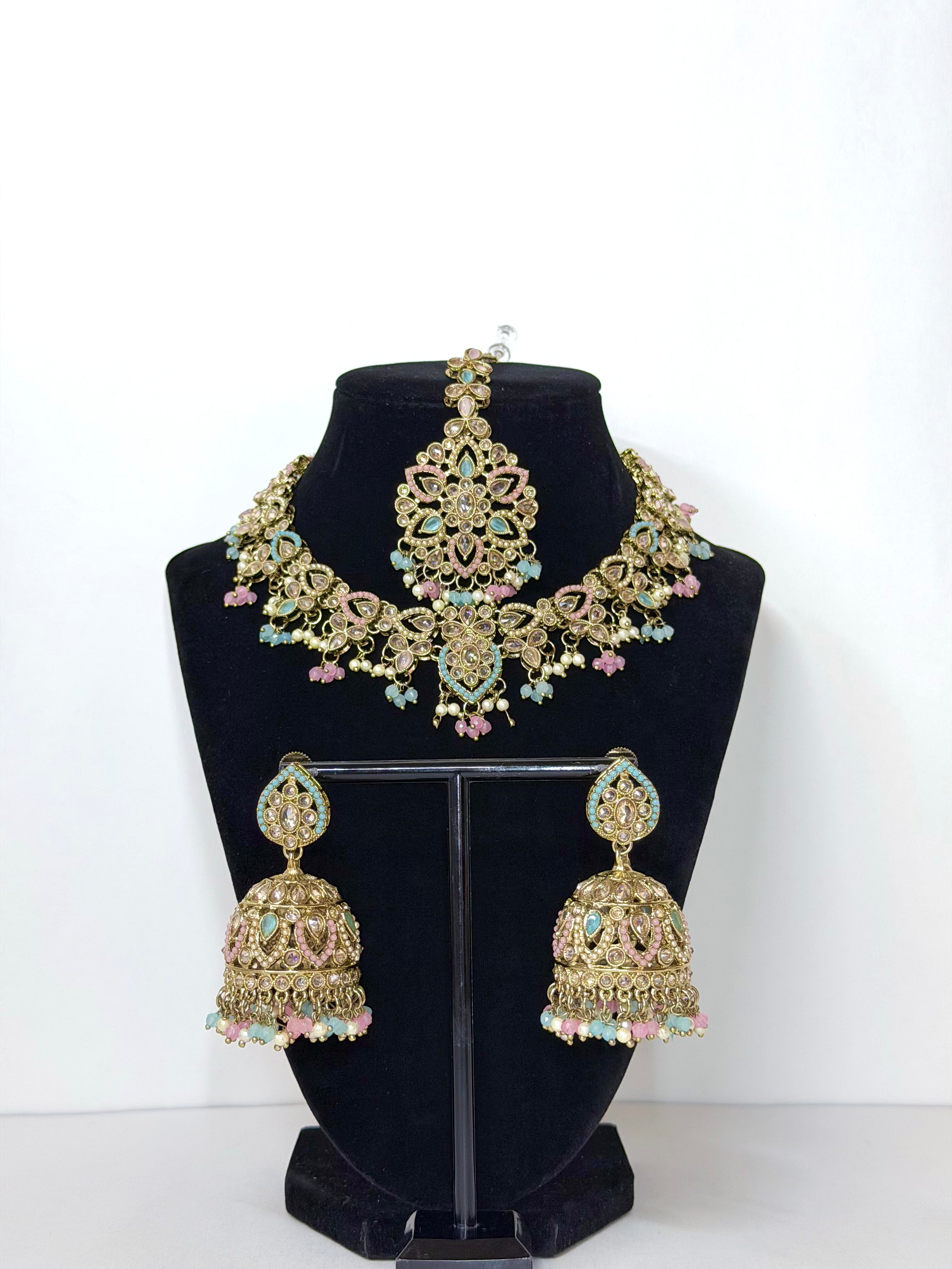 Bollywood Polki Floriya Necklace/Choker Set with Jhumka and Mangtika