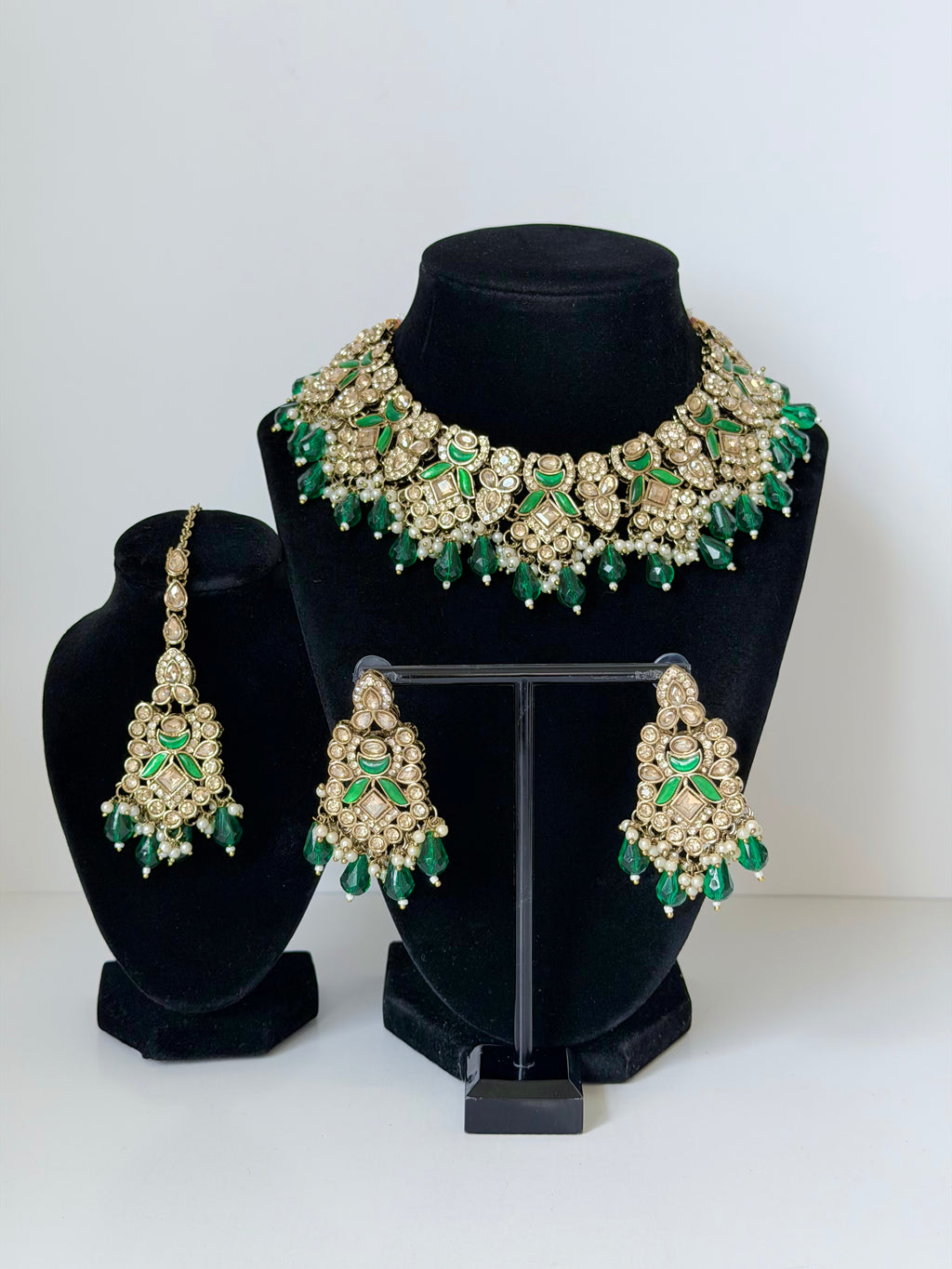 Bollywood Jannat Stonework Necklace Set with Earrings and Mangtika