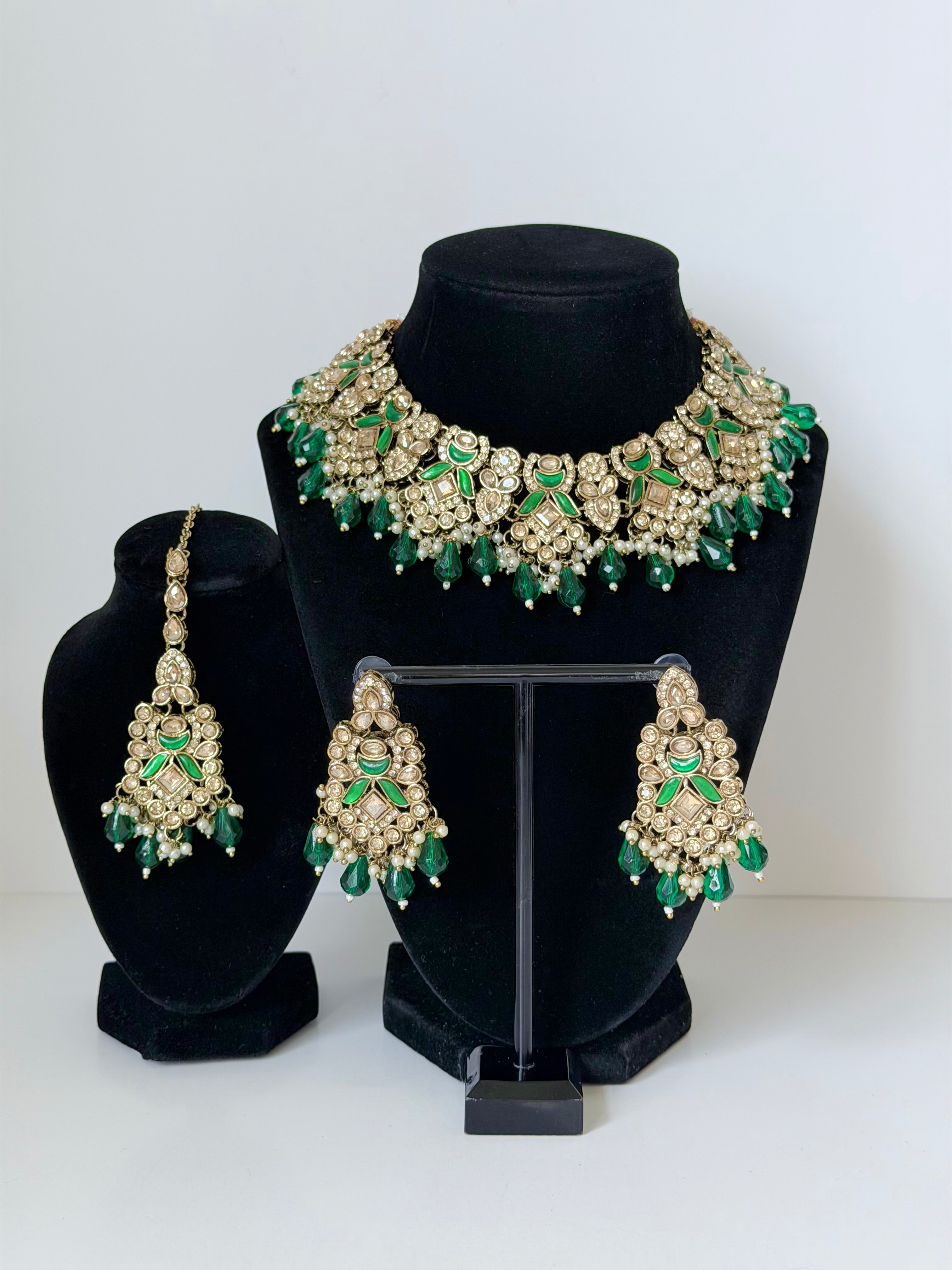 Bollywood Jannat Stonework Necklace Set with Earrings and Mangtika