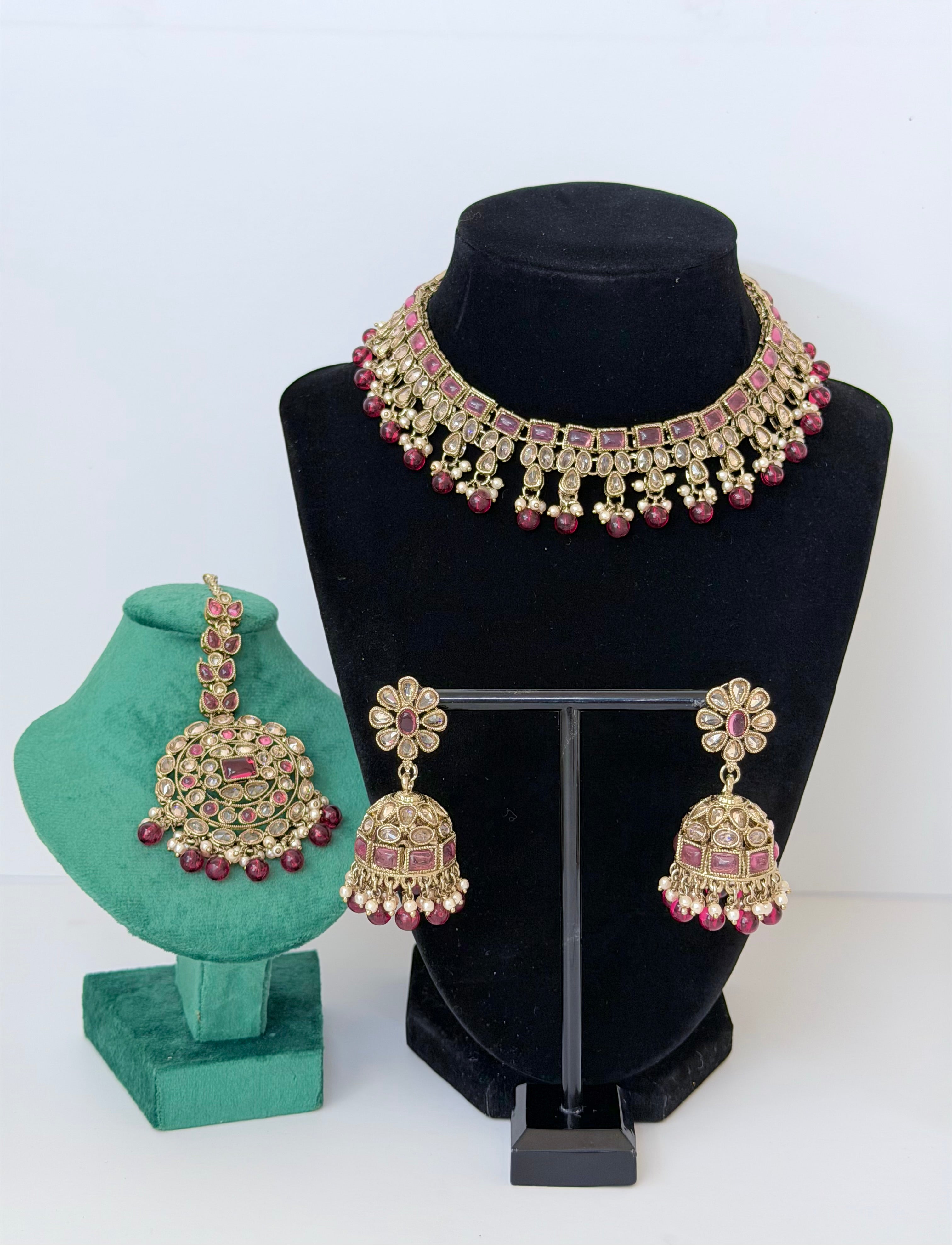 Bollywood Lightweight Polki Juhi Necklace Set with Jhumka and Mangtika