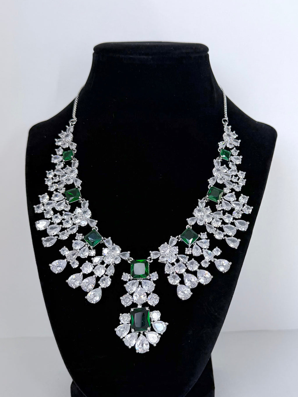 Royal Shahana Emerald American Diamond Set with Earrings and MangTika