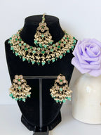 Bollywood Polki Riva Necklace Set with Earrings and Tikka