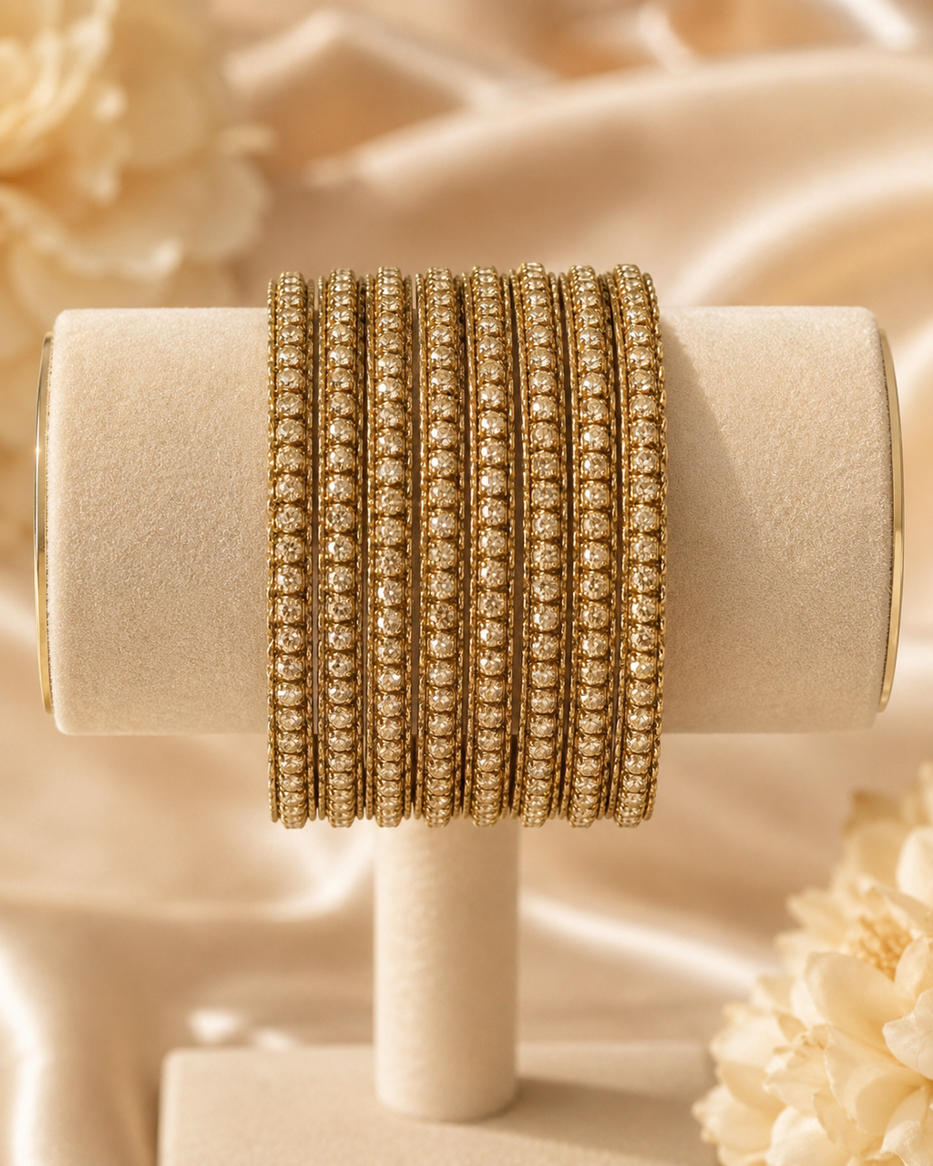 Sunehri Noor Mehendi Polish Champagne Stone Bangle Set - 8 Pieces