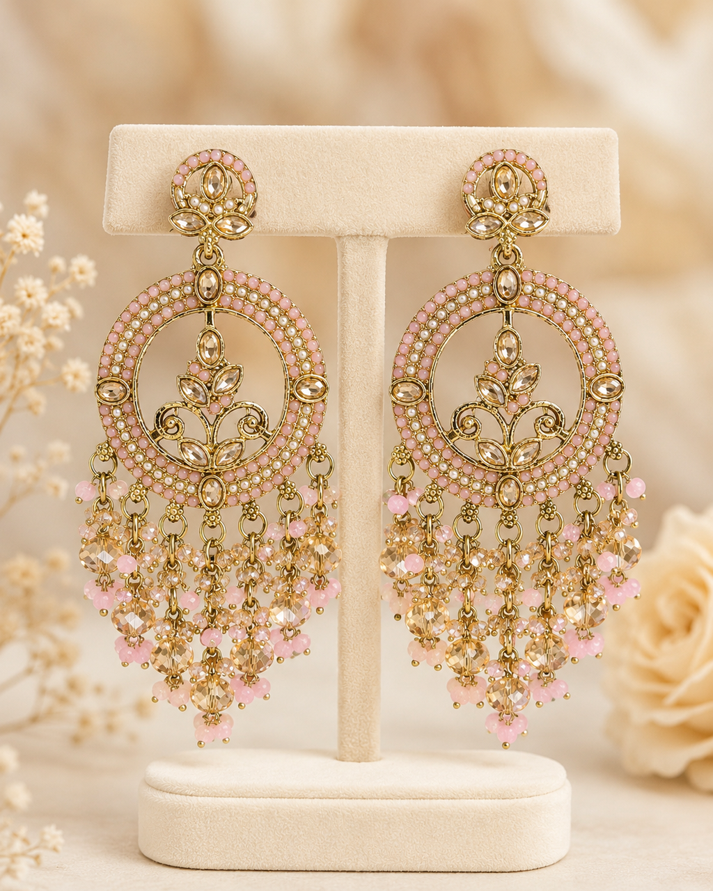 Rangoli Chandbali Stonework Cystal Beaded Earrings