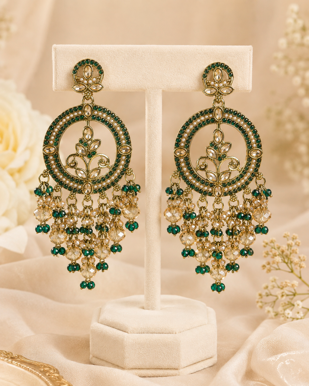 Rangoli Chandbali Stonework Cystal Beaded Earrings