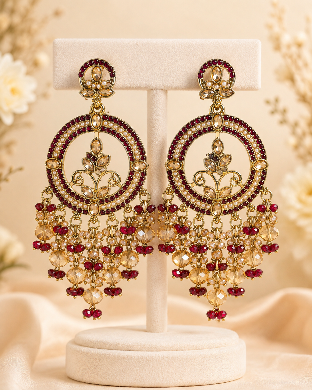 Rangoli Chandbali Stonework Cystal Beaded Earrings