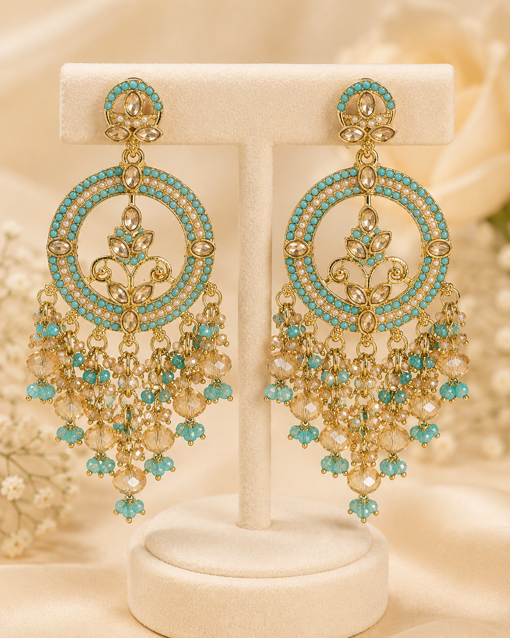 Rangoli Chandbali Stonework Cystal Beaded Earrings