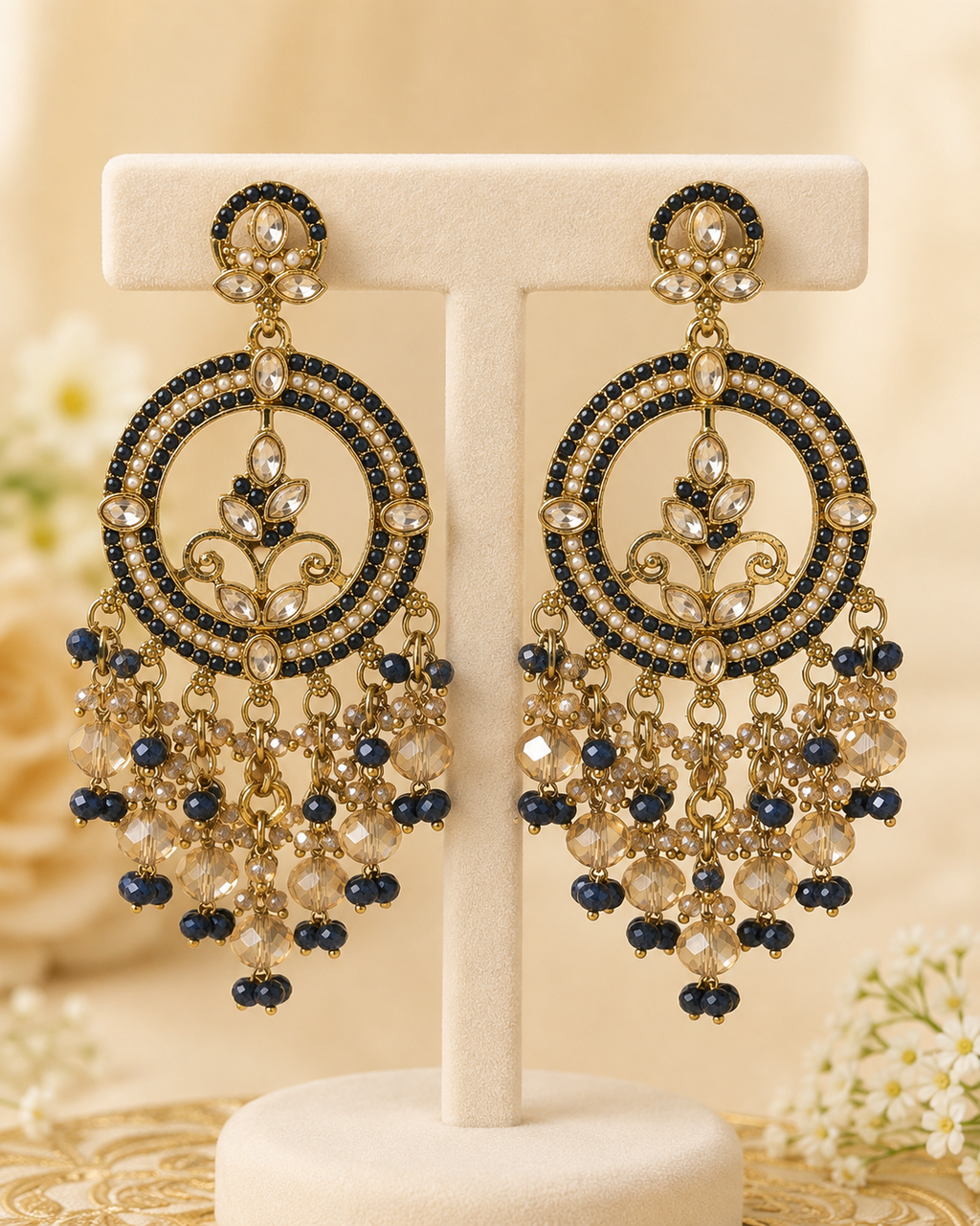 Rangoli Chandbali Stonework Cystal Beaded Earrings