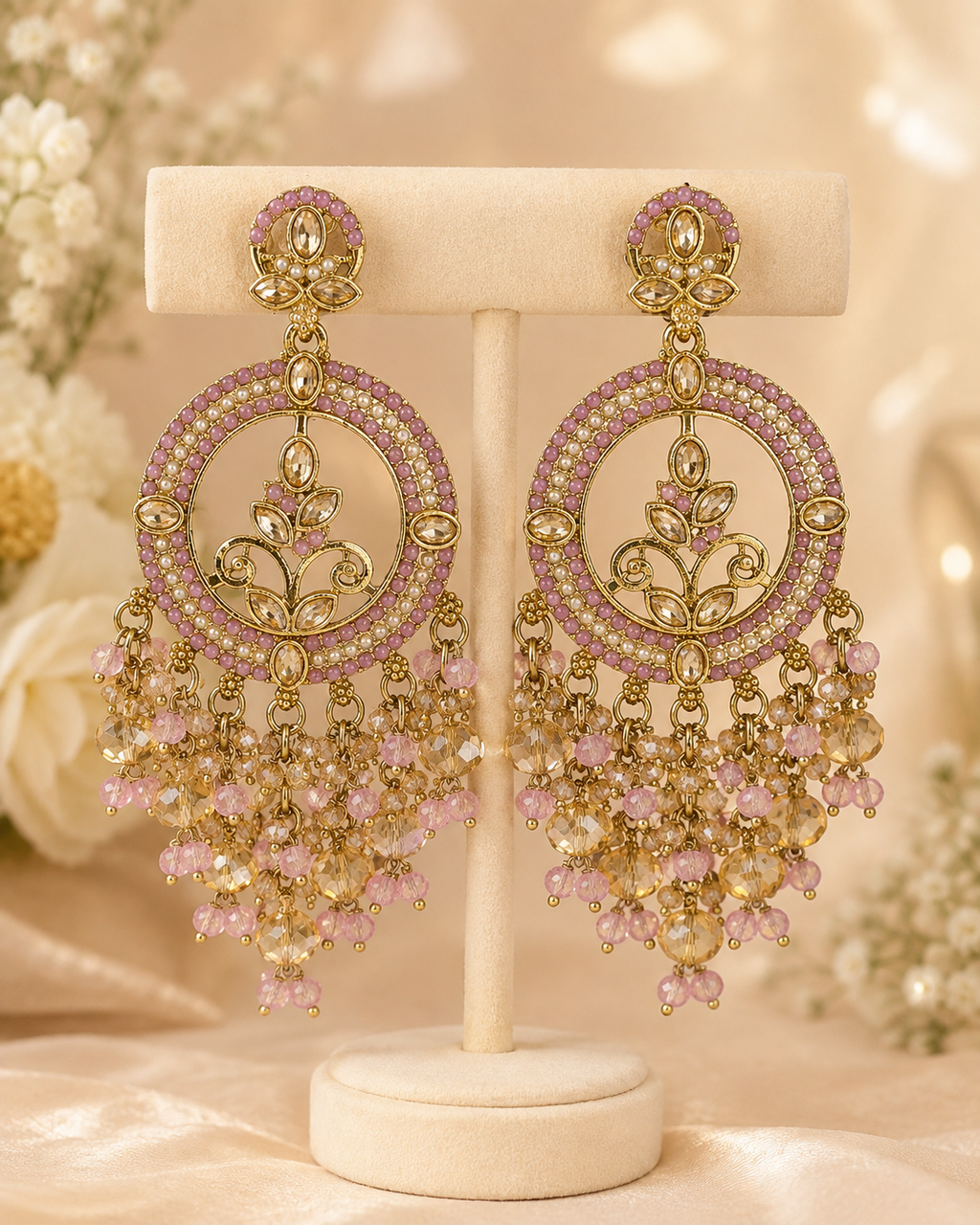 Rangoli Chandbali Stonework Cystal Beaded Earrings