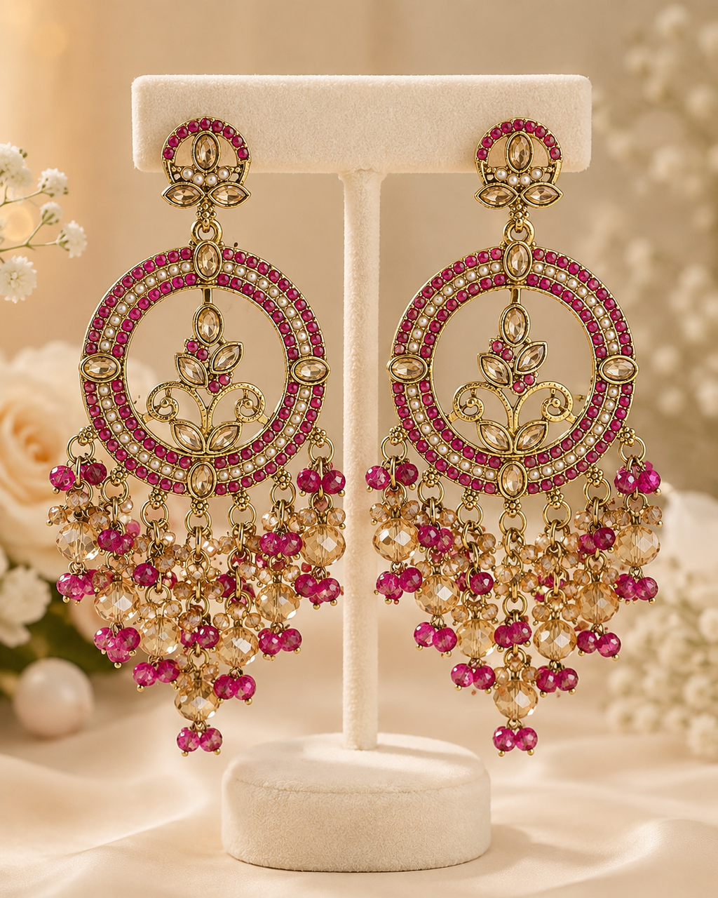Rangoli Chandbali Stonework Cystal Beaded Earrings