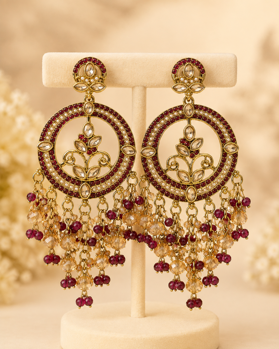 Rangoli Chandbali Stonework Cystal Beaded Earrings