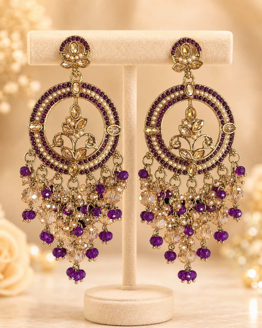 Rangoli Chandbali Stonework Cystal Beaded Earrings