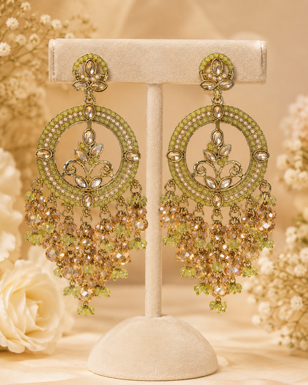 Rangoli Chandbali Stonework Cystal Beaded Earrings