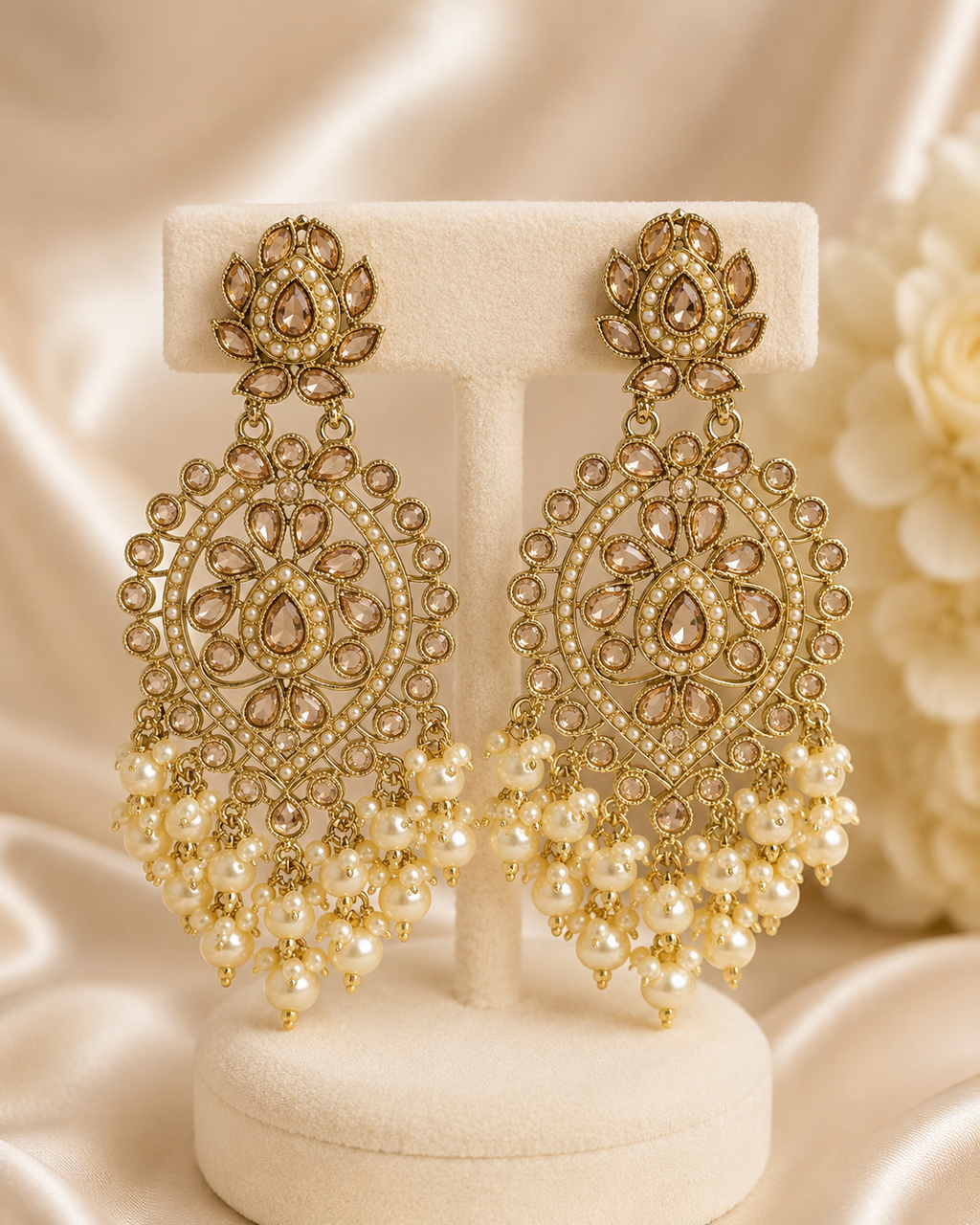Aaradhya Polki Pearl Statement Earrings