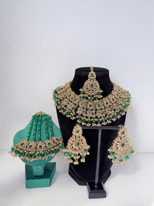 Desi Bollywood Zareena Polki Necklace Set with Earrings, MangTika and Passa