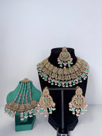 Desi Bollywood Zareena Polki Necklace Set with Earrings, MangTika and Passa